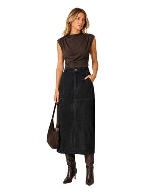 Skotts Classic Black Suede Midi Skirt 28W